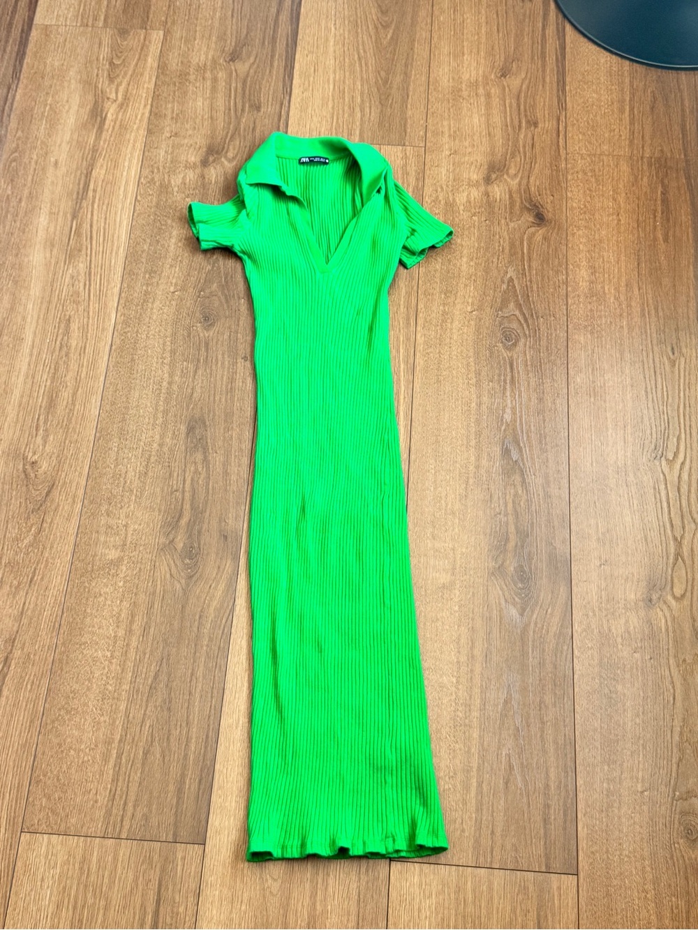 NWOT Zara Green Ribbed Midi Dress Women Medium M Collared Bodycon Stretch Knit